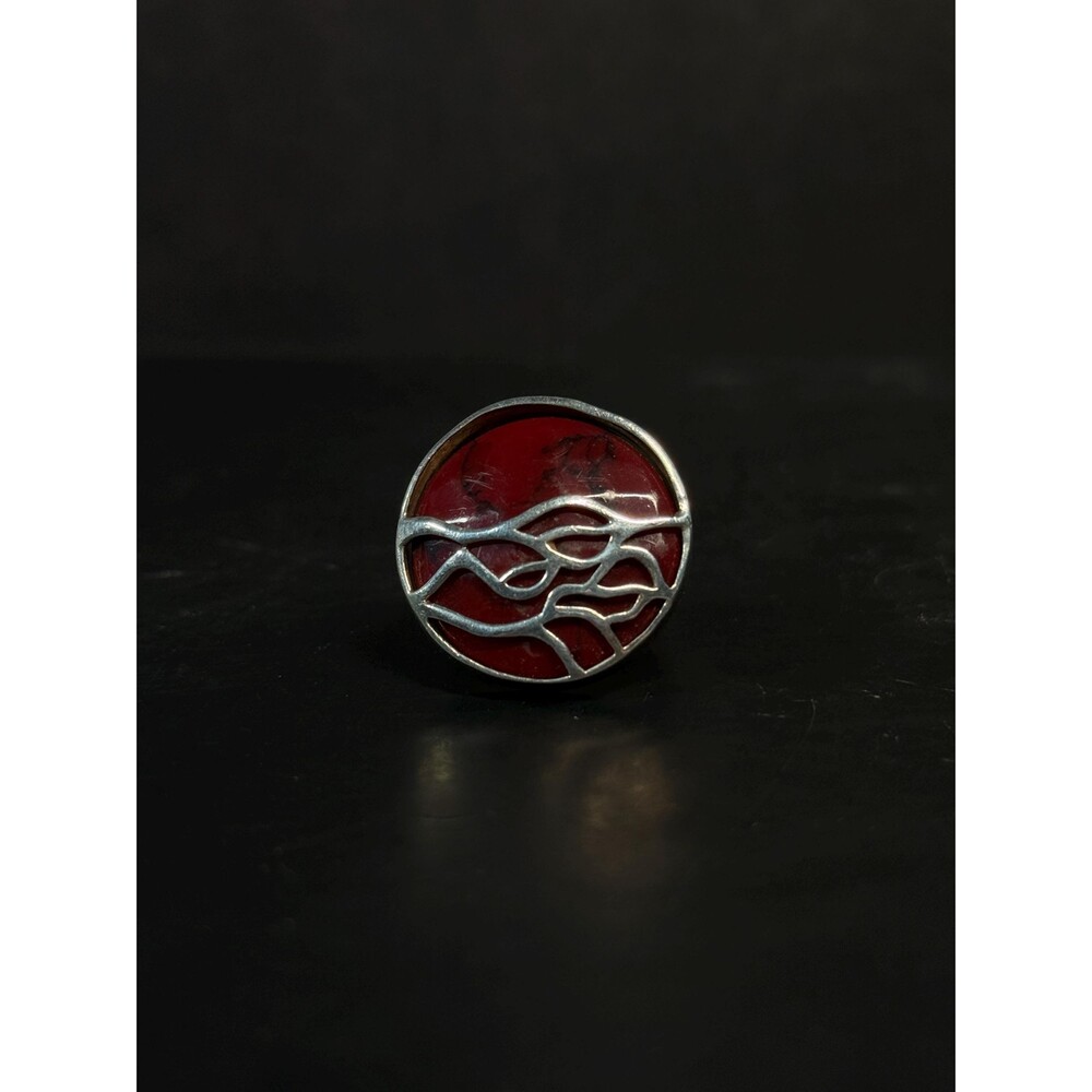 Heavy Sterling Silver Spinner Ring Red Dyed Howlite Stone Size 7.75
